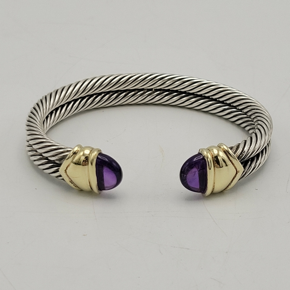✨ David Yurman Amethyst & 14k Gold Cable Classics Bracelet – Size Medium ✨